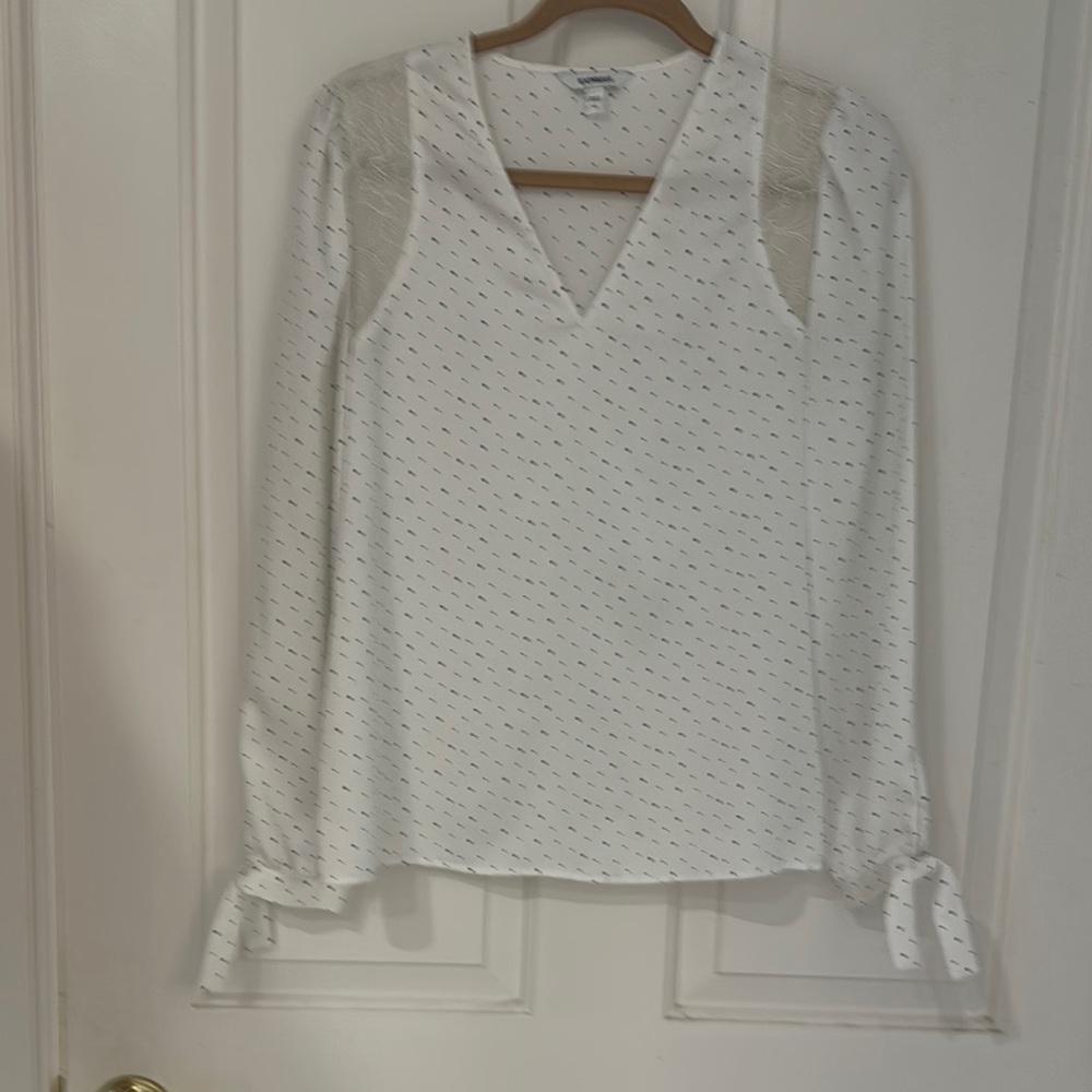 White V-Neck Blouse with Tie Sleeves